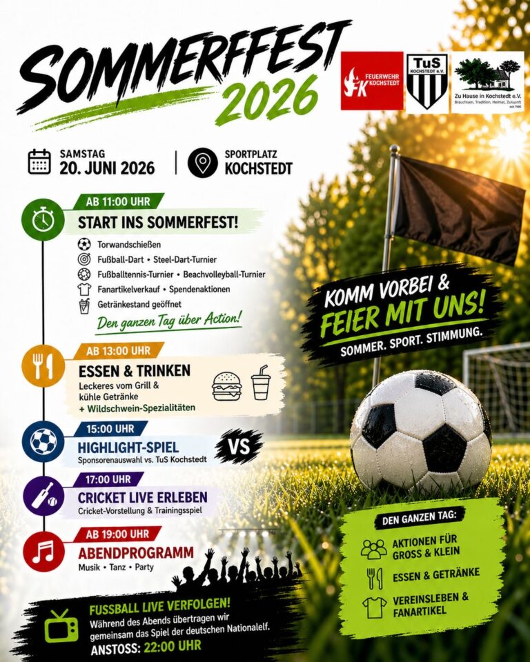 Save the Date: Sommerfest 2026 auf dem Sportplatz TuS Kochstedt!